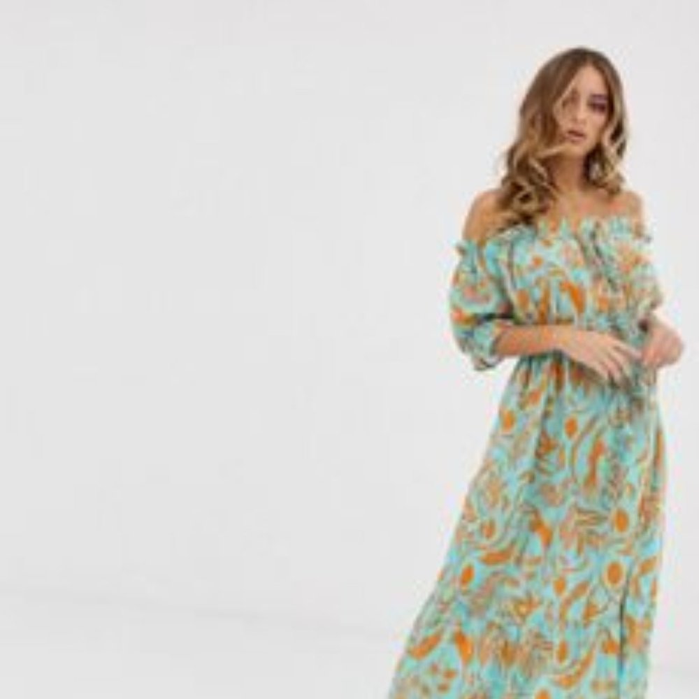 NWT ASOS Off The Shoulder Maxi  Dress size US 10